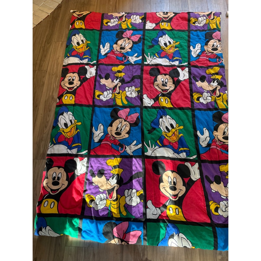 Vintage Disney Mickey Minnie Donald Goofy Comforter Reversible Striped 90s